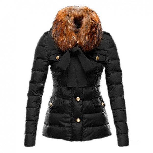 Moncler Moda Nero staccabile collo di pelliccia caldo Cappotti